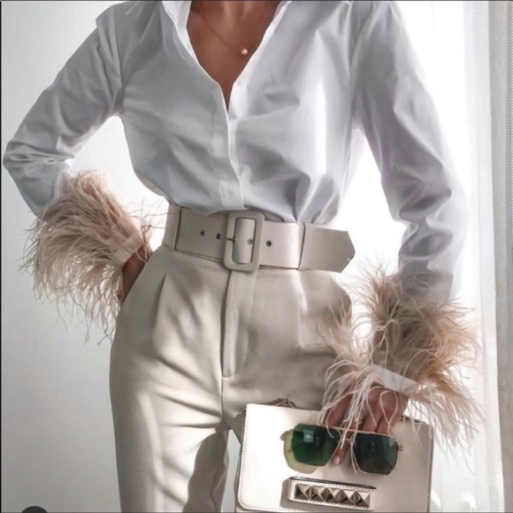 Zara Pants - ZARA Beige Belted High Waist Tapered Trouser Pants
